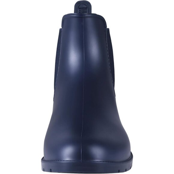 Women's Navy Blue Pointed Toe Waterproof Chelsea Double Elastic Ankle Rain Boots - Picture 3 of 7